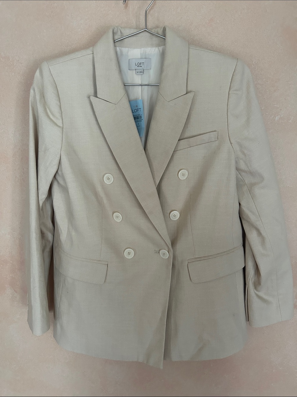 LOFT Double-Breasted Tan/Cream Blazer eight petite new with tags